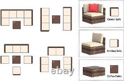 6 Pieces Rattan Garden Furniture Set, Corner Sofa Set with Cushion & Pillows