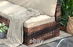 6 Pieces Rattan Garden Furniture Set, Corner Sofa Set with Cushion & Pillows