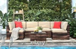 6 Seat Rattan Modular Sofa With Table Modern Garden Patio Outdoor Furniture Set