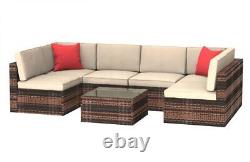 6 Seat Rattan Modular Sofa With Table Modern Garden Patio Outdoor Furniture Set