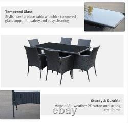 6 Seater Garden Furniture Set Dining Table And 6 Chairs Outdoor Patio Black