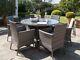 6 Seater Grey Rattan Round Table And 6 Chairs Dining Garden Furniture Set