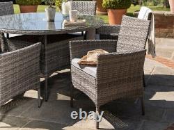 6 Seater Grey Rattan Round Table and 6 Chairs Dining Garden Furniture Set