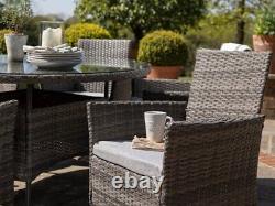 6 Seater Grey Rattan Round Table and 6 Chairs Dining Garden Furniture Set