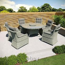 6 Seater Grey Round Rattan Garden Dining Set with Table and Chairs Aspen