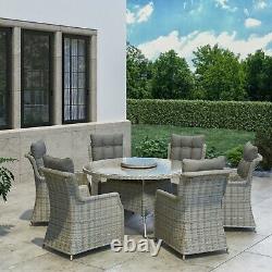 6 Seater Grey Round Rattan Garden Dining Set with Table and Chairs Aspen