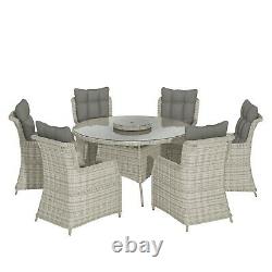 6 Seater Grey Round Rattan Garden Dining Set with Table and Chairs Aspen