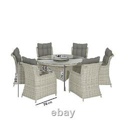 6 Seater Grey Round Rattan Garden Dining Set with Table and Chairs Aspen