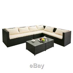 6 Seater Rattan Corner Garden Furniture Set Sofa Table Stool Patio Conservatory