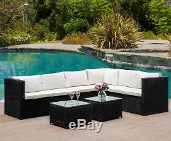 6 Seater Rattan Corner Garden Furniture Set Sofa Table Stool Patio Conservatory