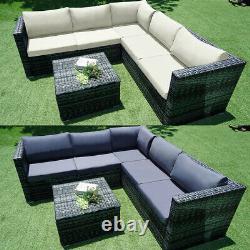 6 Seater Rattan Garden Corner Sofa Table Chair Furniture Set Outdoor Lounge