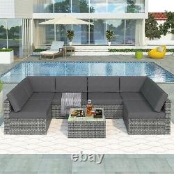 6 Seater Rattan Garden Corner Sofa Table & Chair Furniture Set Outdoors Lounge