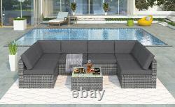 6 Seater Rattan Garden Corner Sofa Table & Chair Furniture Set Outdoors Lounge