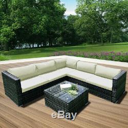 6 Seater Rattan Garden Corner Sofa Table & Chair Furniture Set Outdoors Lounge