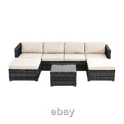 6 Seater Rattan Garden Furniture Set Sofa with Coffee Table Stool Patio Outdoor