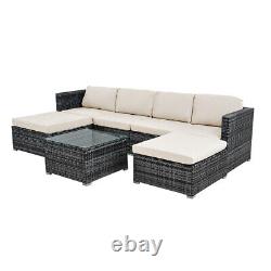 6 Seater Rattan Garden Furniture Set Sofa with Coffee Table Stool Patio Outdoor