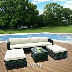 6 Seater Rattan Garden Furniture Set Sofa with Coffee Table Stool Patio Outdoor