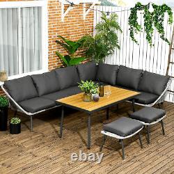 6 Seater Rattan Garden Furniture Set with Sofa, Footstool, Table, Cushion, Grey