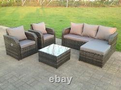 6 Seater Rattan Sofa Set Reclining Chair Footstool Outdoor Garden Furniture Grey