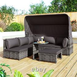 6-seater Canopy Outdoor Patio Rattan Garden Furniture Set Lounge Set Corner Sofa