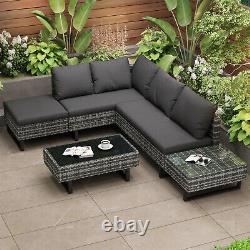 6-seater Rattan Garden Furniture Sofa Set Patio Outdoor Corner Lounge L-shape