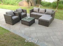 6 seater corner rattan sofa set coffee table outdoor garden furniture patio grey