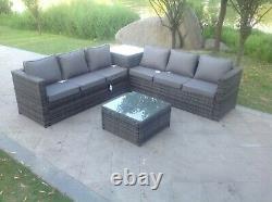 6 seater lounge rattan sofa set coffee table outdoor garden furniture grey mixed