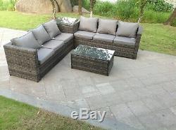 6 seater rattan corner sofa 2 coffee tables patio outdoor garden furniture grey