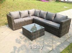 6 seater wicker rattan sofa set coffee table outdoor garden furniture patio grey