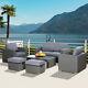 6pc Garden Wicker Sofa Set Outdoor Rattan Furniture Table Loveseat Stool Grey