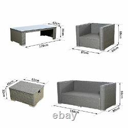 6PC Garden Wicker Sofa Set Outdoor Rattan Furniture Table Loveseat Stool Grey