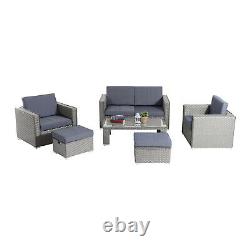 6PC Garden Wicker Sofa Set Outdoor Rattan Furniture Table Loveseat Stool Grey