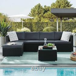 6PC Garden Wicker Sofa Set Outdoor Rattan Furniture Table with Glass & Ottoman