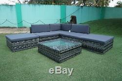 6PCS Rattan Outdoor Garden Furniture Patio Corner Sofa Set Wicker Steel Fram