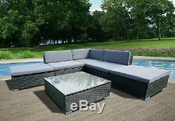 6PCS Rattan Outdoor Garden Furniture Patio Corner Sofa Set Wicker Steel Fram