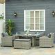 6pcs Rattan Dining Set Sofa Table Footstool Outdoor With Cushion Garden Furniture