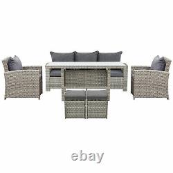 6Pcs Rattan Dining Set Sofa Table Footstool Outdoor with Cushion Garden Furniture