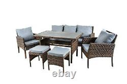 6Pcs Rattan Garden Furniture Set Chairs Sofa Stools Table Outdoor Patio Wicker