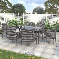 7 Pieces Grey Garden Dining Table and Chairs Outdoor Rattan Furniture Set PO