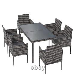 7 Pieces Grey Garden Dining Table and Chairs Outdoor Rattan Furniture Set PO