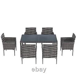 7 Pieces Grey Garden Dining Table and Chairs Outdoor Rattan Furniture Set PO