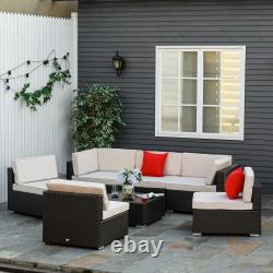 7 Pieces Rattan Garden Furniture Set, Corner Sofa Set with Cushion & Pillows