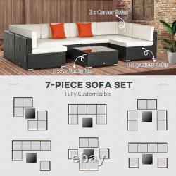 7 Pieces Rattan Garden Furniture Set, Corner Sofa Set with Cushion & Pillows