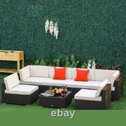 7 Pieces Rattan Garden Furniture Set, Corner Sofa Set with Cushion & Pillows