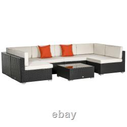 7 Pieces Rattan Garden Furniture Set, Corner Sofa Set with Cushion & Pillows