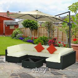 7 Pieces Rattan Garden Furniture Set, Corner Sofa Set with Cushion & Pillows Black