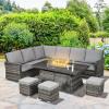 7 Pieces Rattan Garden Furniture Set With 50,000 Btu Fire Pit Table