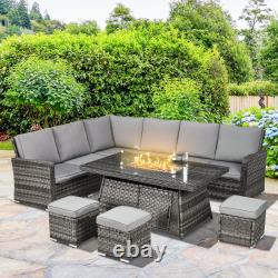 7 Pieces Rattan Garden Furniture Set with 50,000 BTU Fire Pit Table
