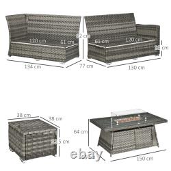 7 Pieces Rattan Garden Furniture Set with 50,000 BTU Fire Pit Table