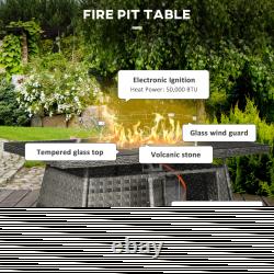 7 Pieces Rattan Garden Furniture Set with 50,000 BTU Fire Pit Table